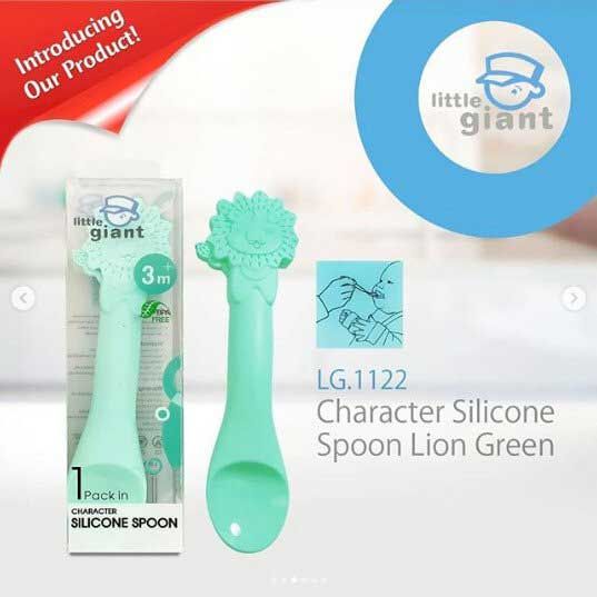 Little Giant Sendok Character Silicone Spoon 3 M+ - Lion Green - 1