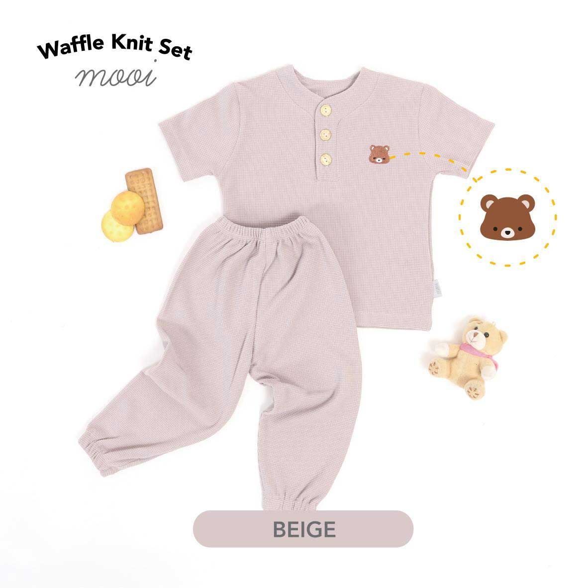 Mooi Waffle Knit Set Beige Bear 1 Year - 2