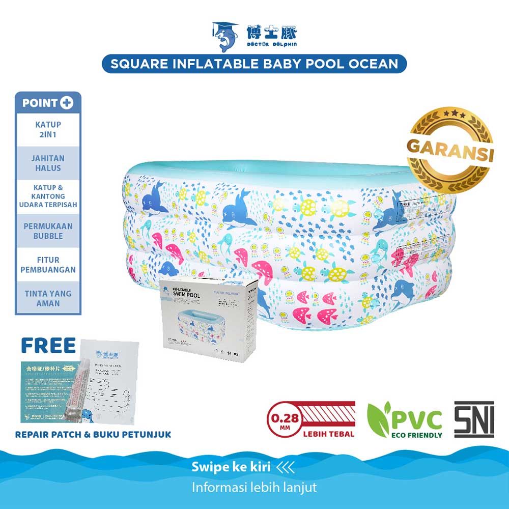 Doctor Dolphin Square Inflatable Baby Pool Uk. 150*110*60 Cm - 1