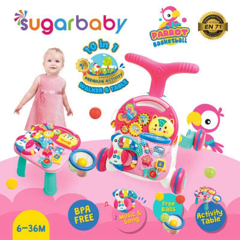 Sugar Baby 10IN1 Premium Activity Walker & Table - Parrot Basketball (Pink) - 1