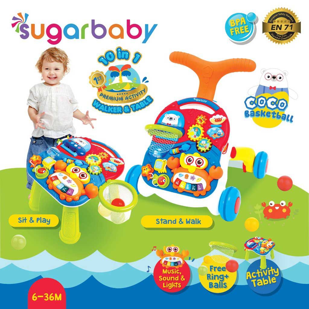 Sugar Baby 10IN1 Premium Activity Walker & Table - Coco Basketball (Red Blue) - 1