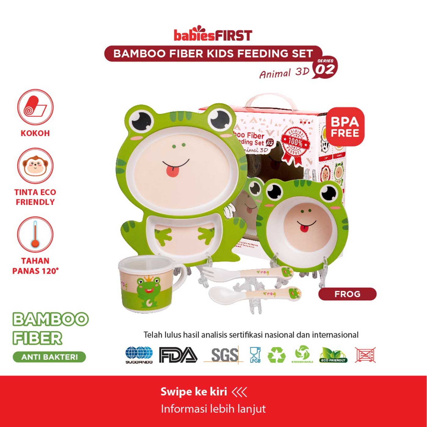 Babiesfirst Bamboo Fiber Kids Feeding Set Animal 3D Frog - 1