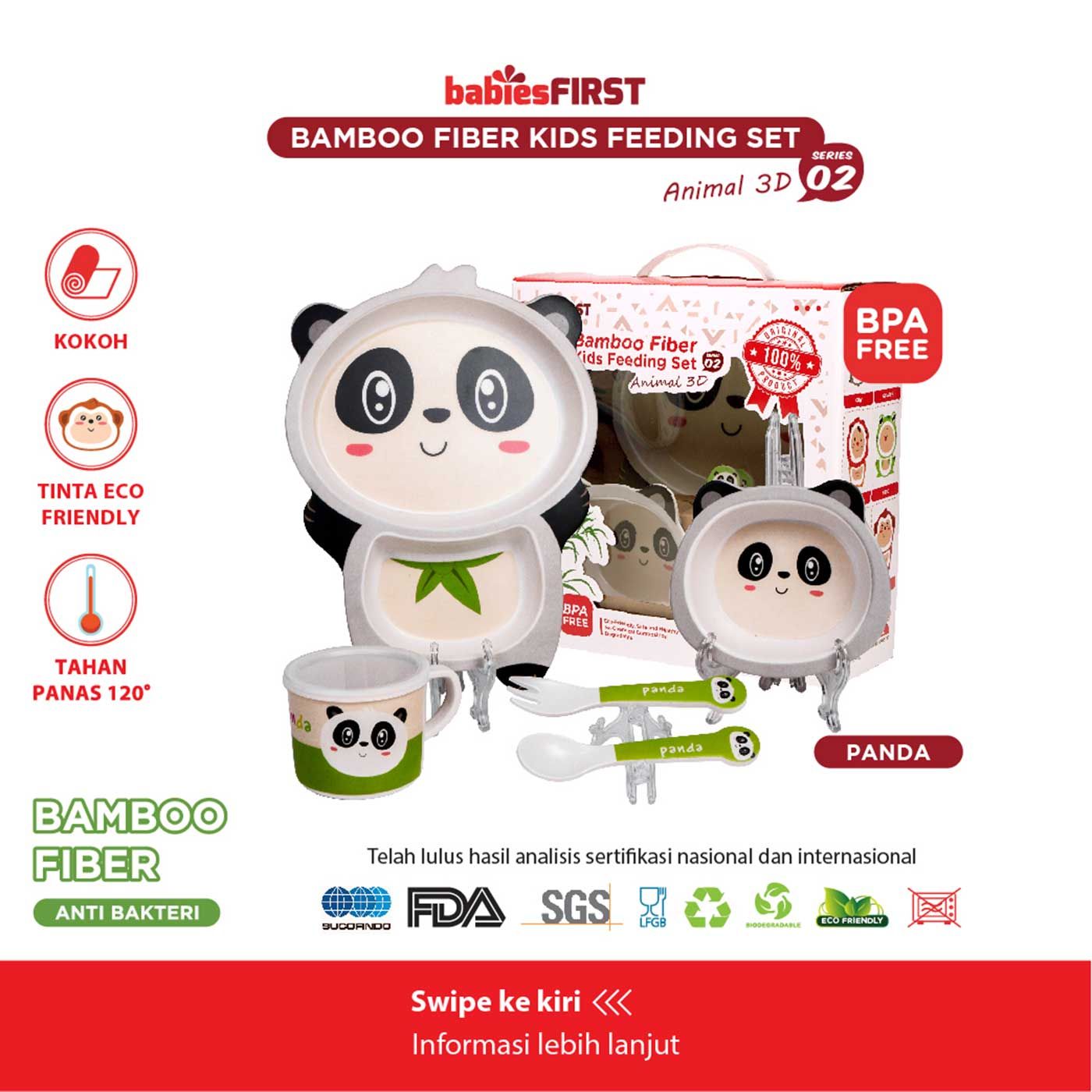 Babiesfirst Bamboo Fiber Kids Feeding Set Animal 3D Panda - 1