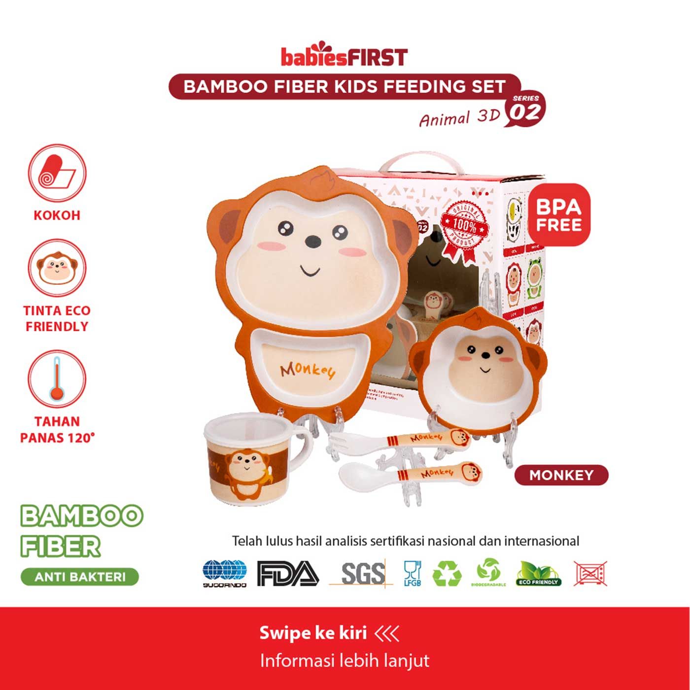 Babiesfirst Bamboo Fiber Kids Feeding Set Animal 3D Monkey - 1