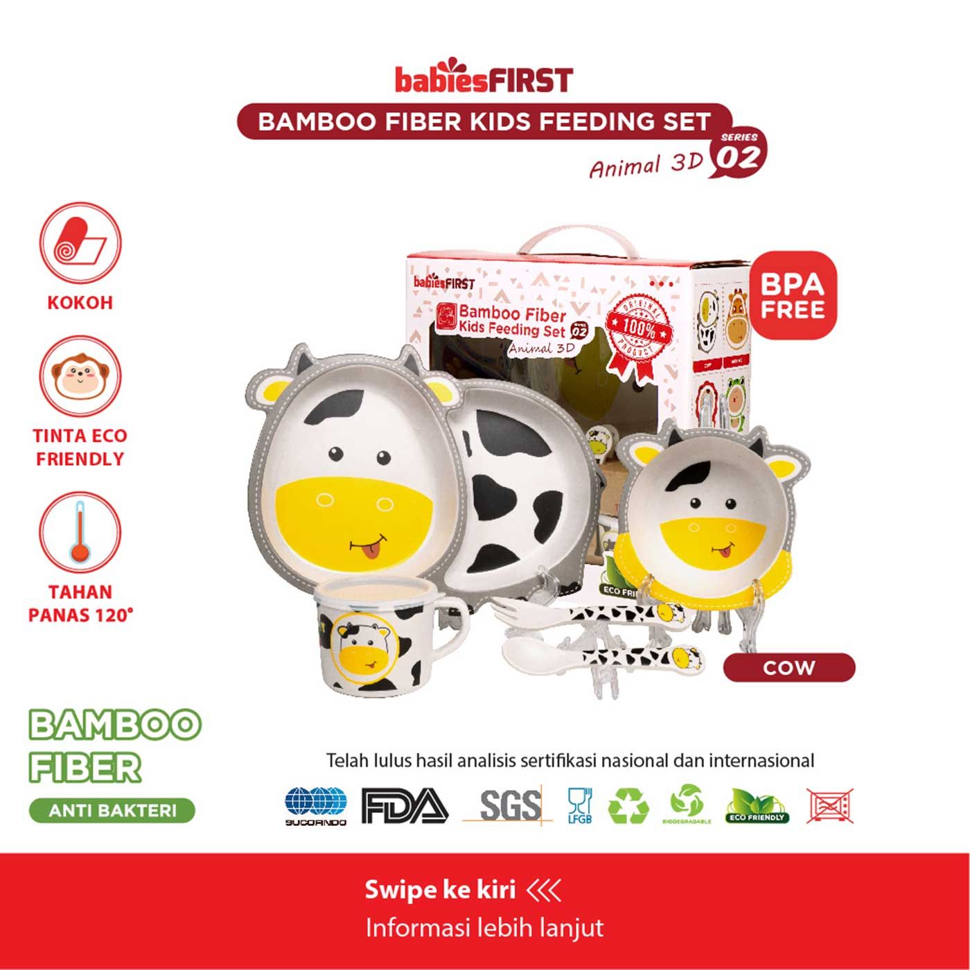 Babiesfirst Bamboo Fiber Kids Feeding Set Animal 3D Cow - 1