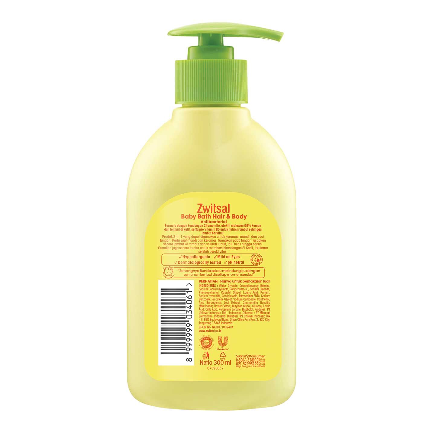 Zwitsal Baby Bath Hair & Body Antibacterial 300ml - 3