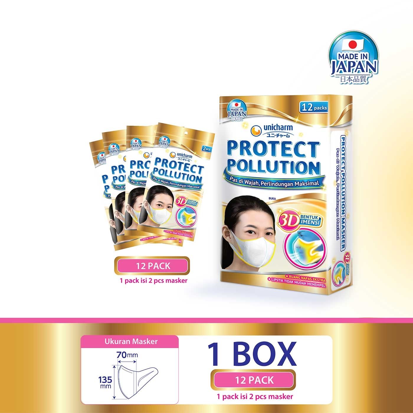 Unicharm Protect Polution Masker 3D 2 Pcs - Box Isi 12 Pack - 1