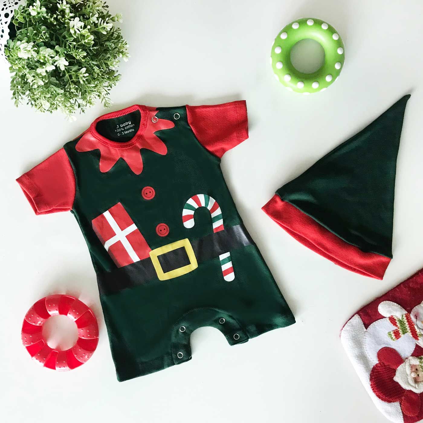 J-Baby Romper Set Elf With Gift Set 0-3 Month (Dengan Topi Elf) - 1