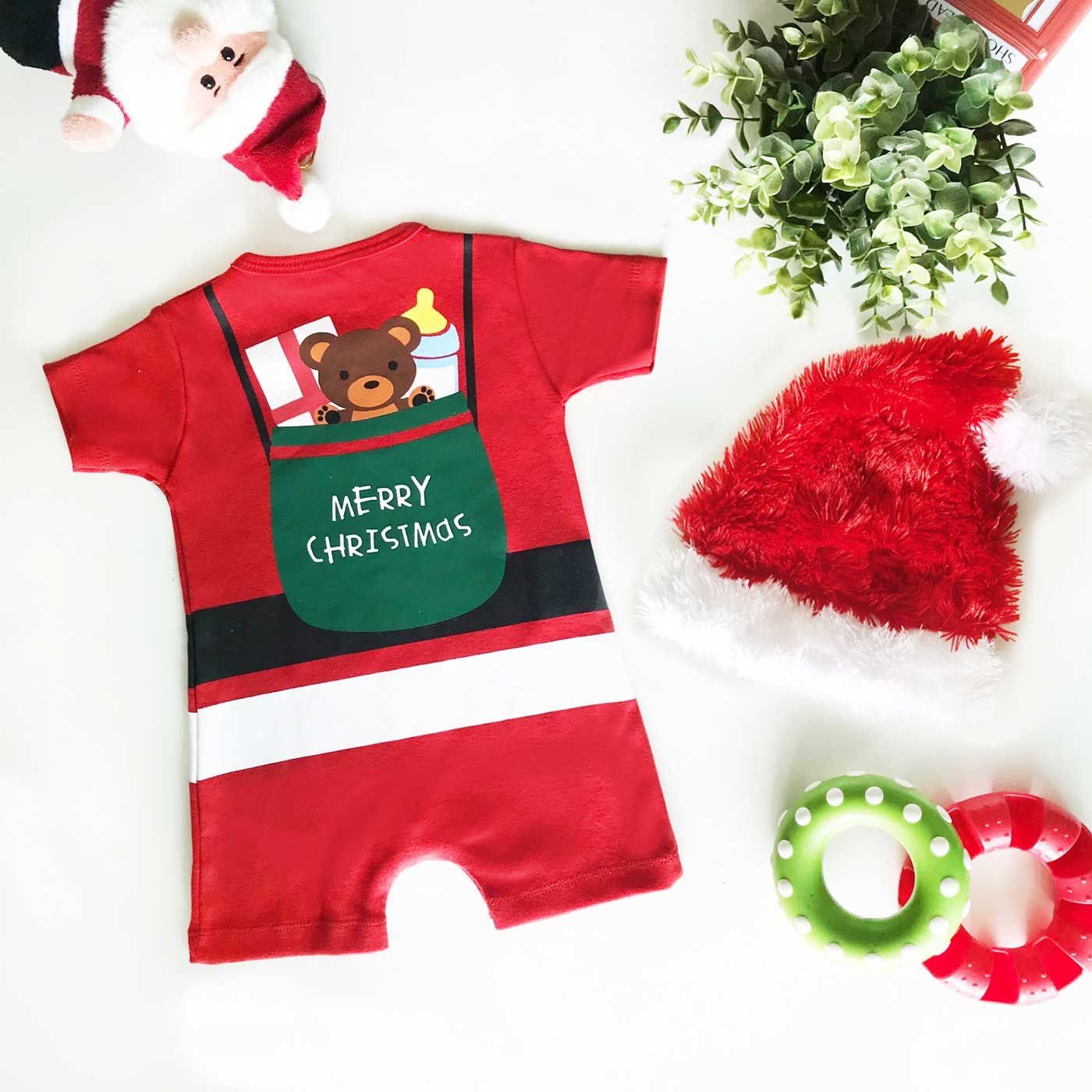J-Baby Romper Set Santa With Teddy Bear 3-12 Month (Dengan Topi Santa) - 2