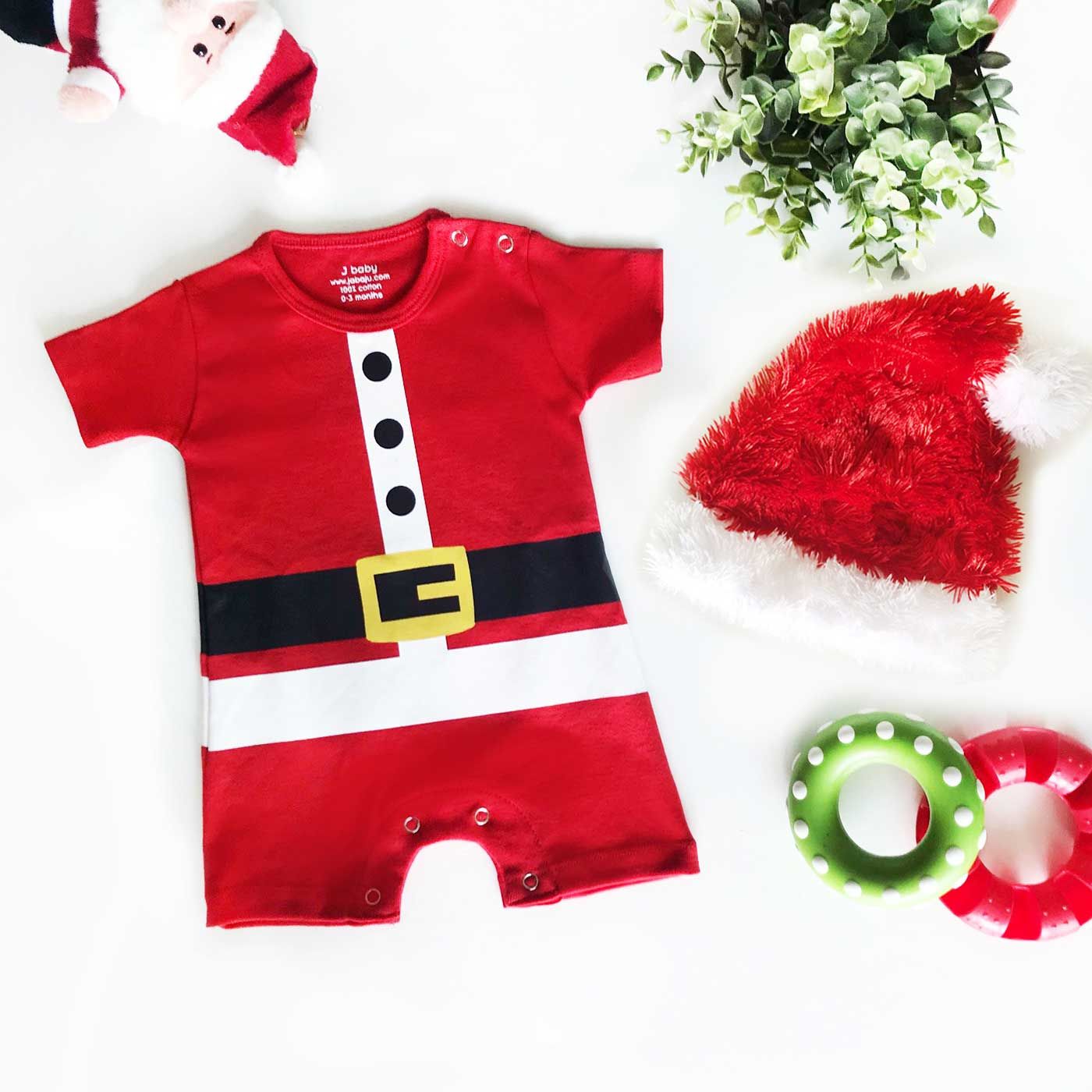 J-Baby Romper Set Santa With Teddy Bear Set 0-3 Month (Dengan Topi Santa) - 1