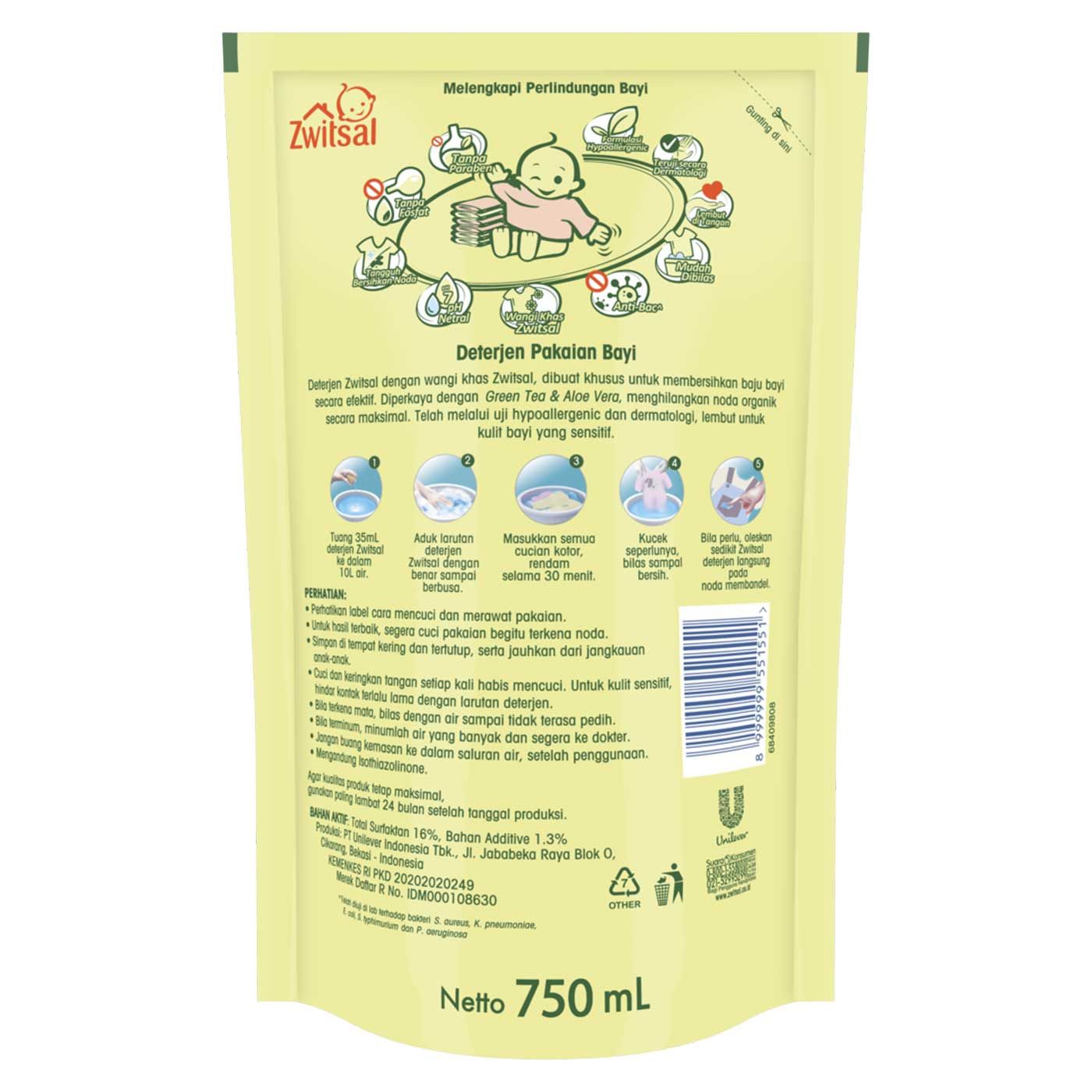 Zwitsal Baby Fabric Detergent 750 ml Free Baby Bottle & Utensils Cleaner 135 ml NEW - 3