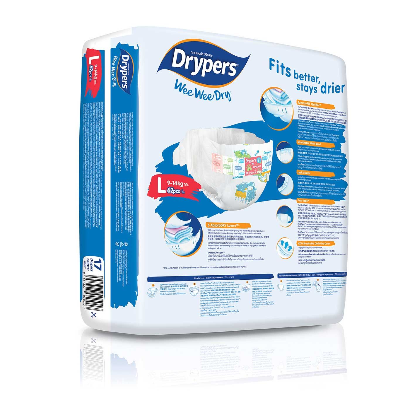 Drypers Wee Wee Dry - L 62s - 4