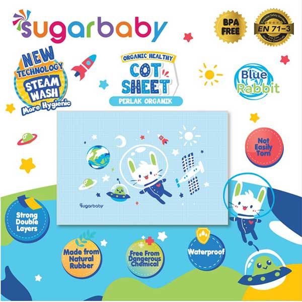 Sugar Baby Organic Healthy - Premium Air Filled Rubber Cot Sheet - Blue Rabbit - 1