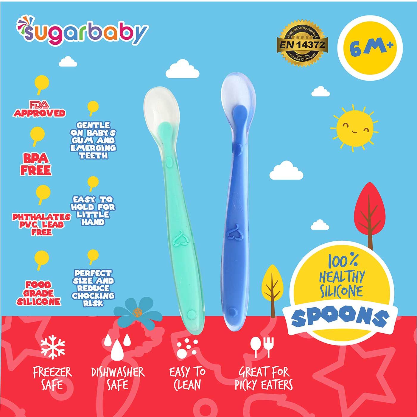 Sugar Baby 100% Healthy Silicone Spoon - Blue Green - 1