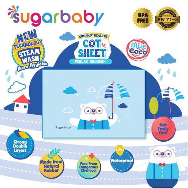 Sugar Baby Organic Healthy - Premium Air Filled Rubber Cot Sheet - Blue Coco - 1
