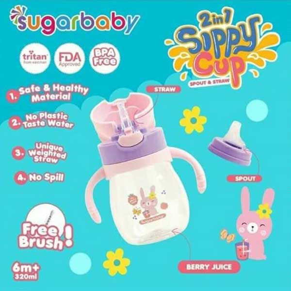 Sugar Baby 2 In 1 Sippy Cup 270ML - Pink - 1