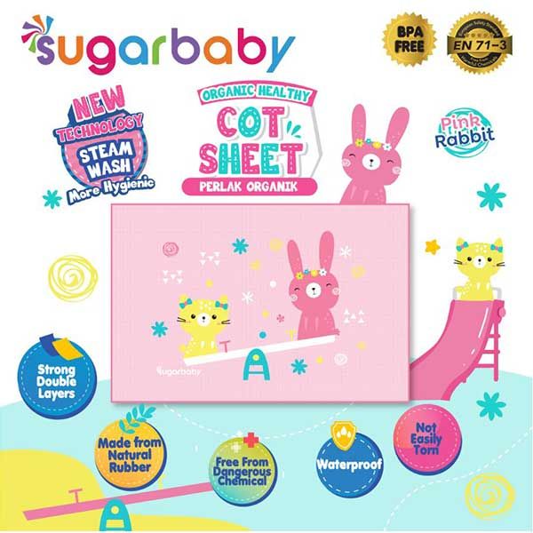 Sugar Baby Organic Healthy - Premium Air Filled Rubber Cot Sheet - Pink Rabbit - 1