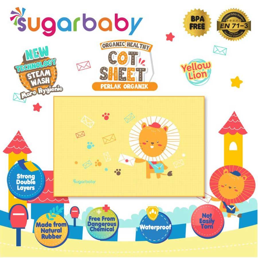 Sugar Baby Organic Healthy - Premium Air Filled Rubber Cot Sheet - Yellow Lion - 1