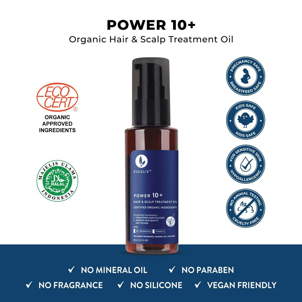 Eucalie Organic Hair & Scalp Treatment Oil - Power 10+ (50ml) - 1