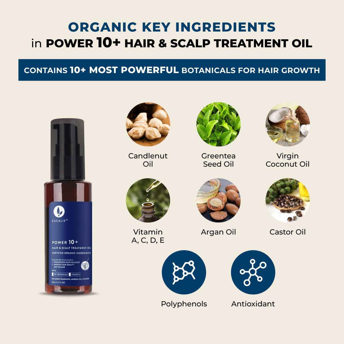 Eucalie Organic Hair & Scalp Treatment Oil - Power 10+ (50ml) - 6