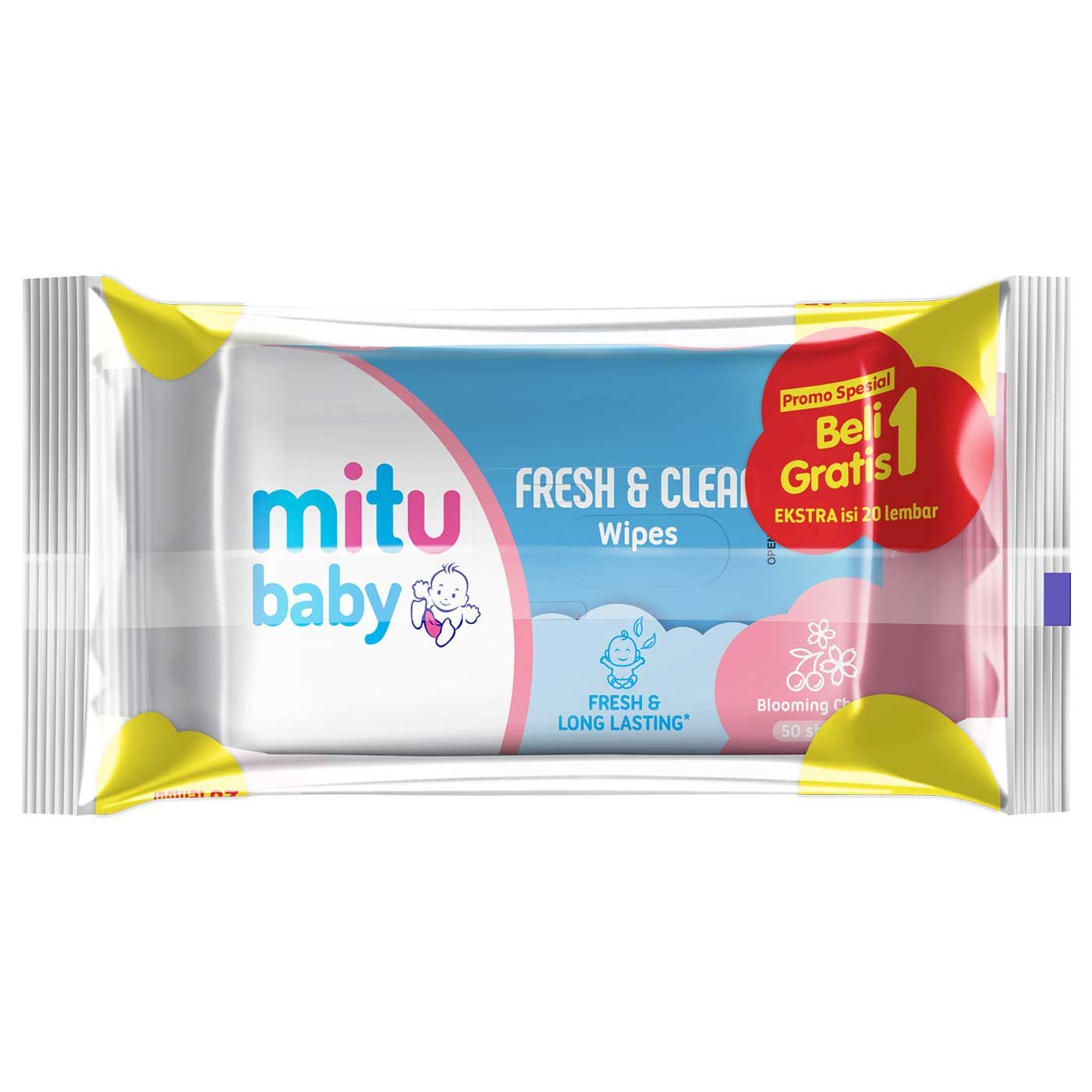 Mitu Baby Wipes Fresh n Clean Pink 40s Buy 1 Get 1 Extra 20s - 2