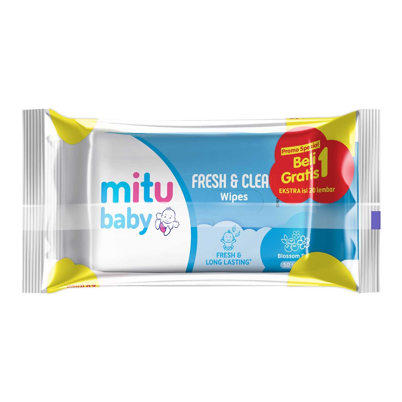 Mitu Baby Wipes Fresh n Clean Blue 40s Buy 1 Get 1 Extra 20s - 2
