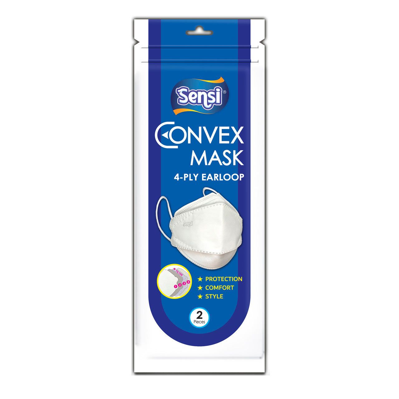 Sensi Convex Mask 4-Ply Earloop 2's White - 1