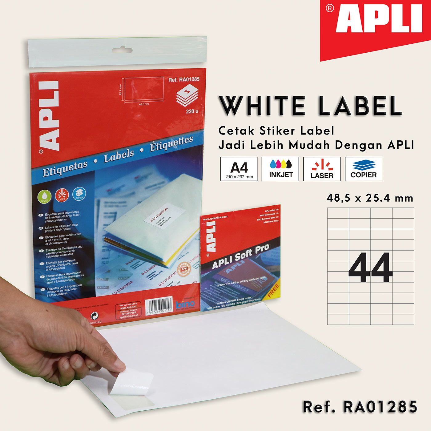 Apli Stiker Label White Paper A4 Label 48,5 X 25.4 - Ra01285 - 1