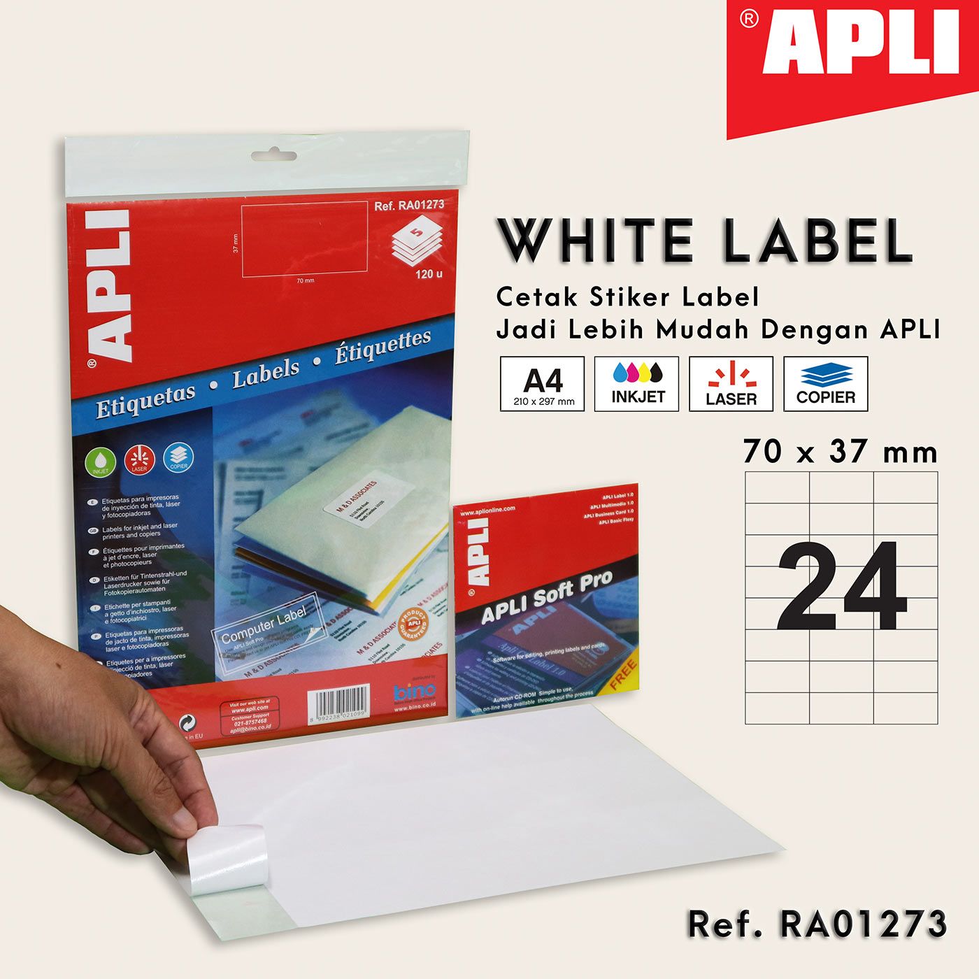 Apli Stiker Label White Paper A4  37 X 70 Mm - Ra01273 - 1