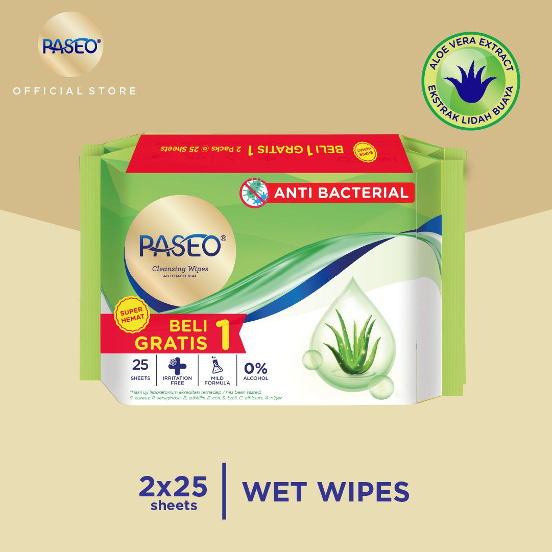 Paseo Anti Bacterial Wipes Gazette 25's (Buy 1 Get 1 Free) - 1