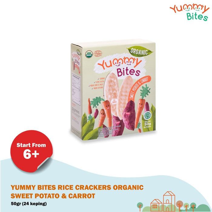 Yummy Bites Rice Crackers Organic Sweet Potato & Carrot 50gr - 1