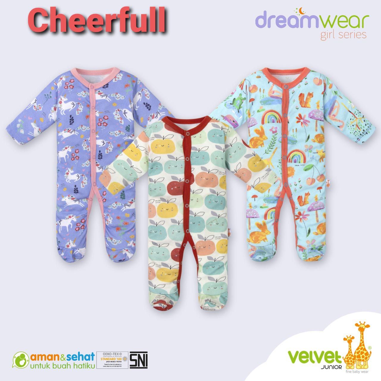 Velvet Sleepsuit Girl Motif Cheerful Size NB - 1