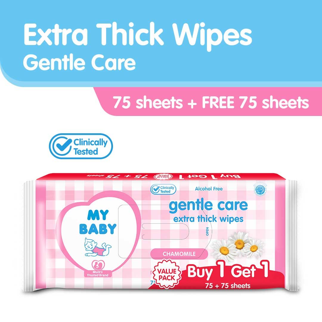 My Baby Extra Thick Wipes Gentle Care 75+75 Sheets Tisu Basah - 1