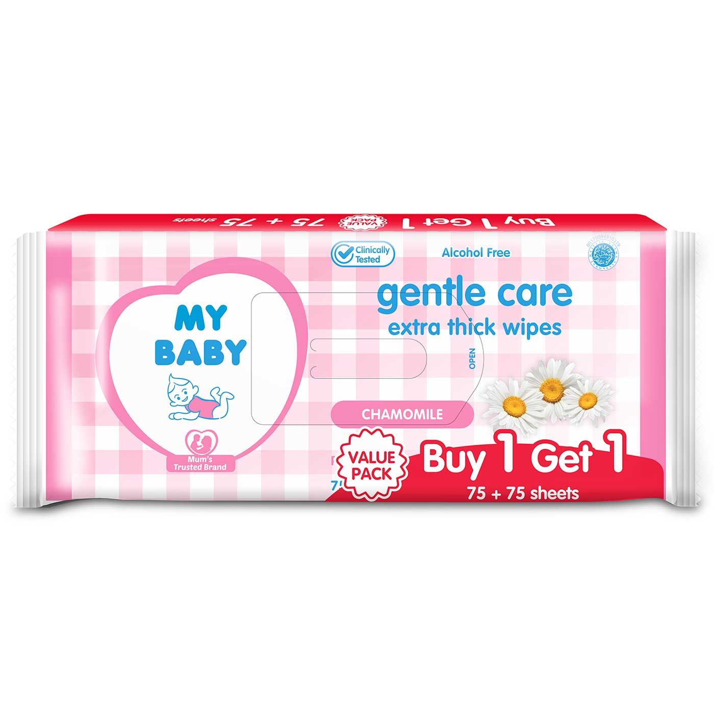 My Baby Extra Thick Wipes Gentle Care 75+75 Sheets Tisu Basah - 2
