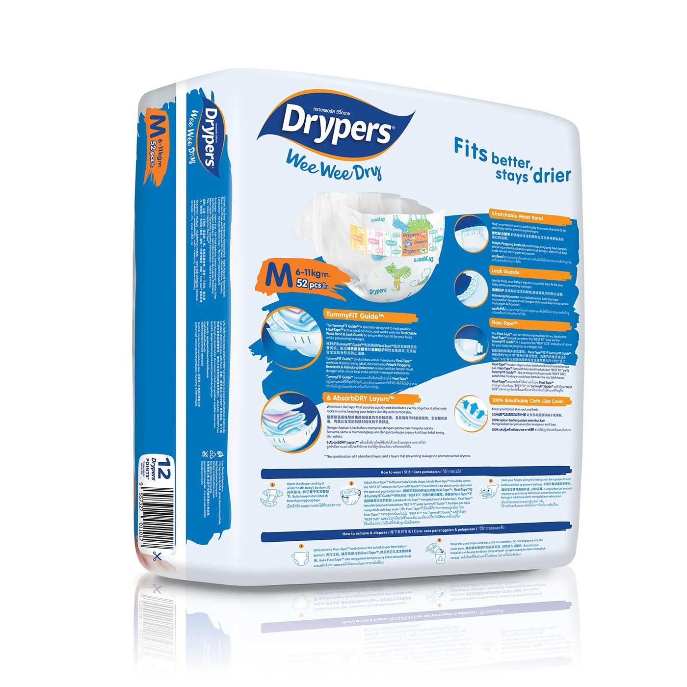 Drypers Wee Wee Dry - M 52s . - 2