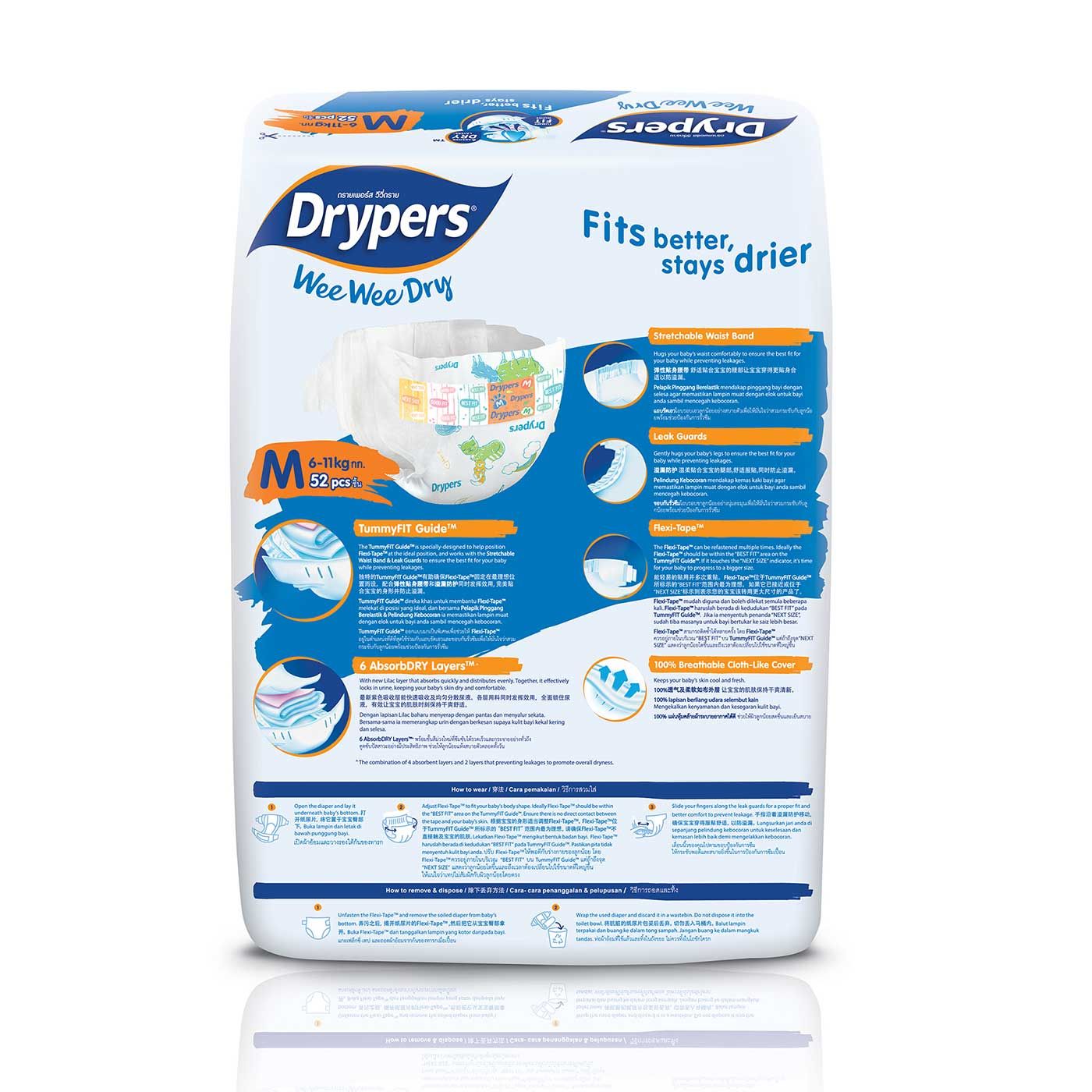 Drypers Wee Wee Dry - M 52s . - 3