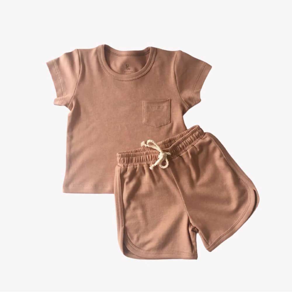 Cotton Cub Pocket Tee and Short- Apricot 3-6M - 1