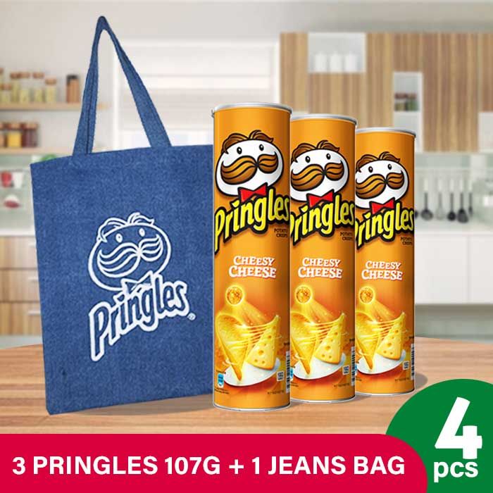 [BUNDLE 3pcs] Pringles Cheesy Cheese 107gr Free Jeans Bag - 1