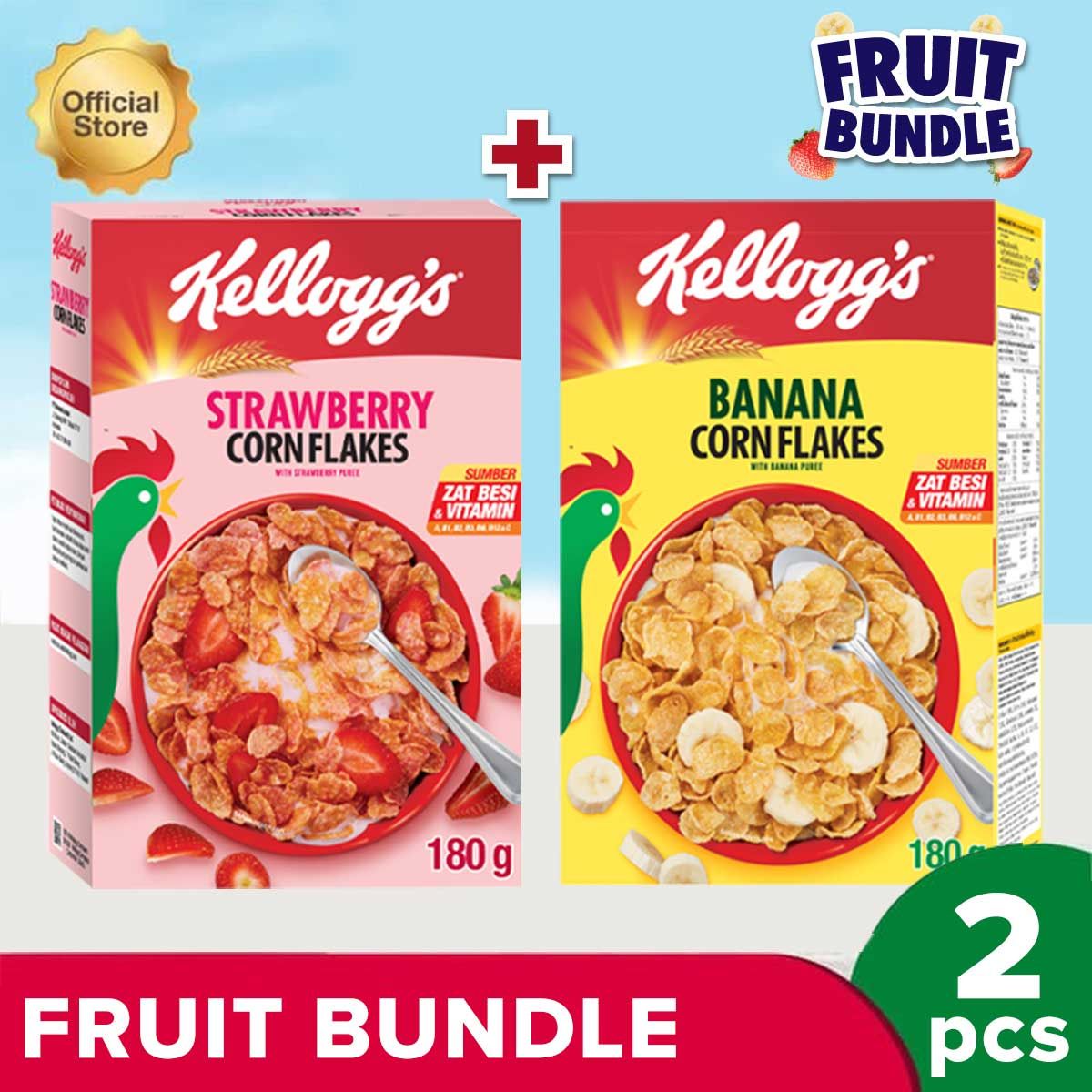 [SPECIAL BUNDLE] Kelloggs Banana & Strawberry Corn Flakes 180g - 1