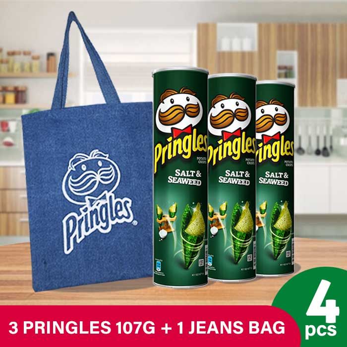 [BUNDLE 3pcs] Pringles Salt & Seaweed 107gr Free Jeans Bag - 1