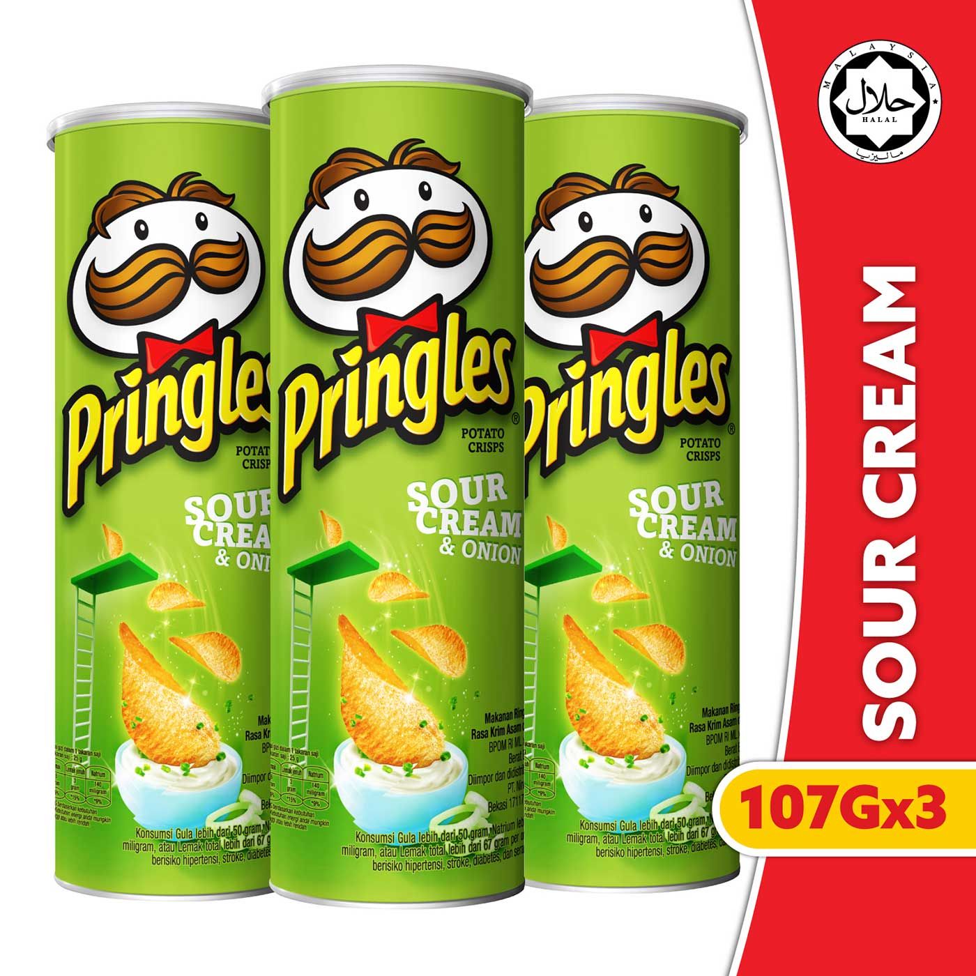 [BUNDLE 3pcs] Pringles Sour Cream & Onion 107gr Free Jeans Bag - 2
