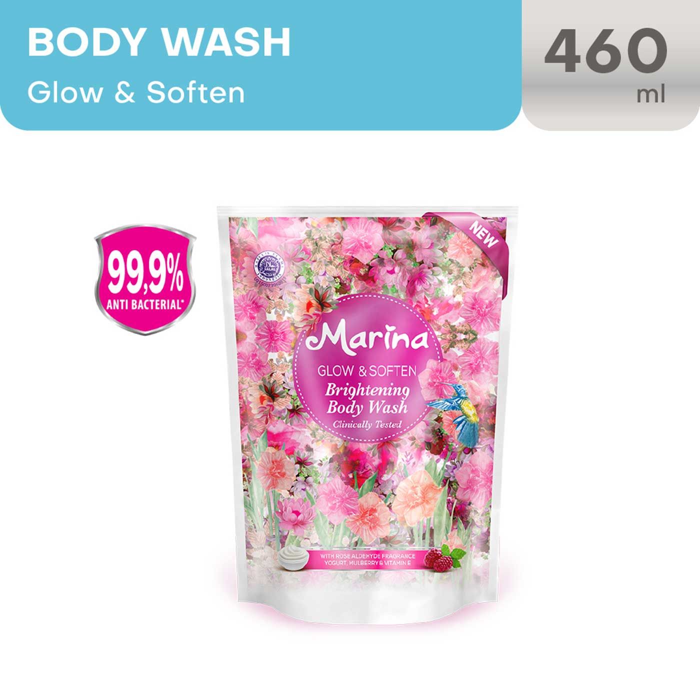 Marina Body Wash Brightening Glow & Soften - Refill 430 Ml - 1