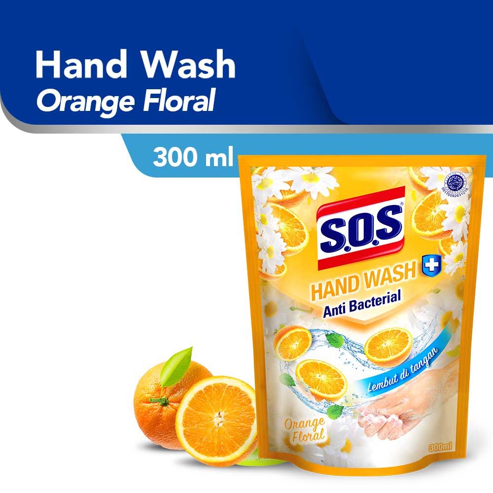Sos Hand Soap Fragrance Anti Bacterial Orange Floral 300 Ml - 1