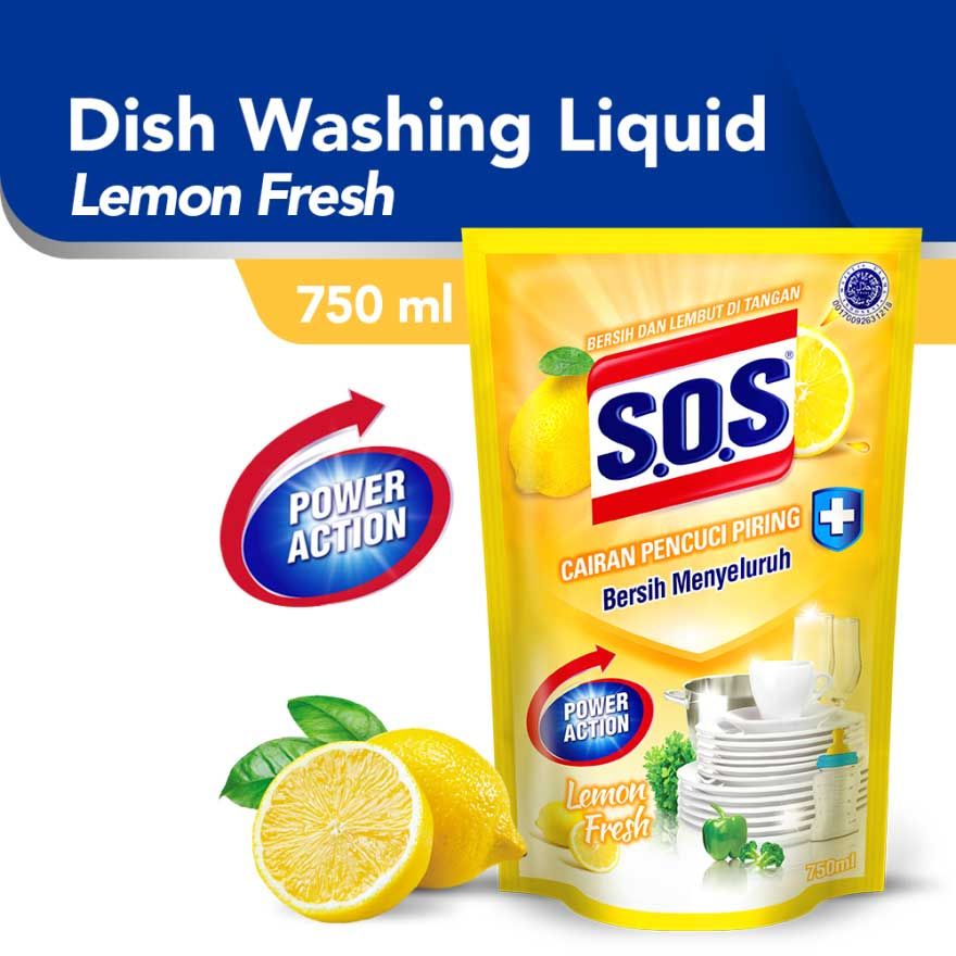 SOS Sabun Cuci Piring Lemon Pouch Antibacterial 750 ml - 1