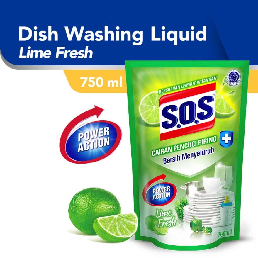 SOS Sabun Cuci Piring Lime Pouch Antibacterial 750 ml - 1
