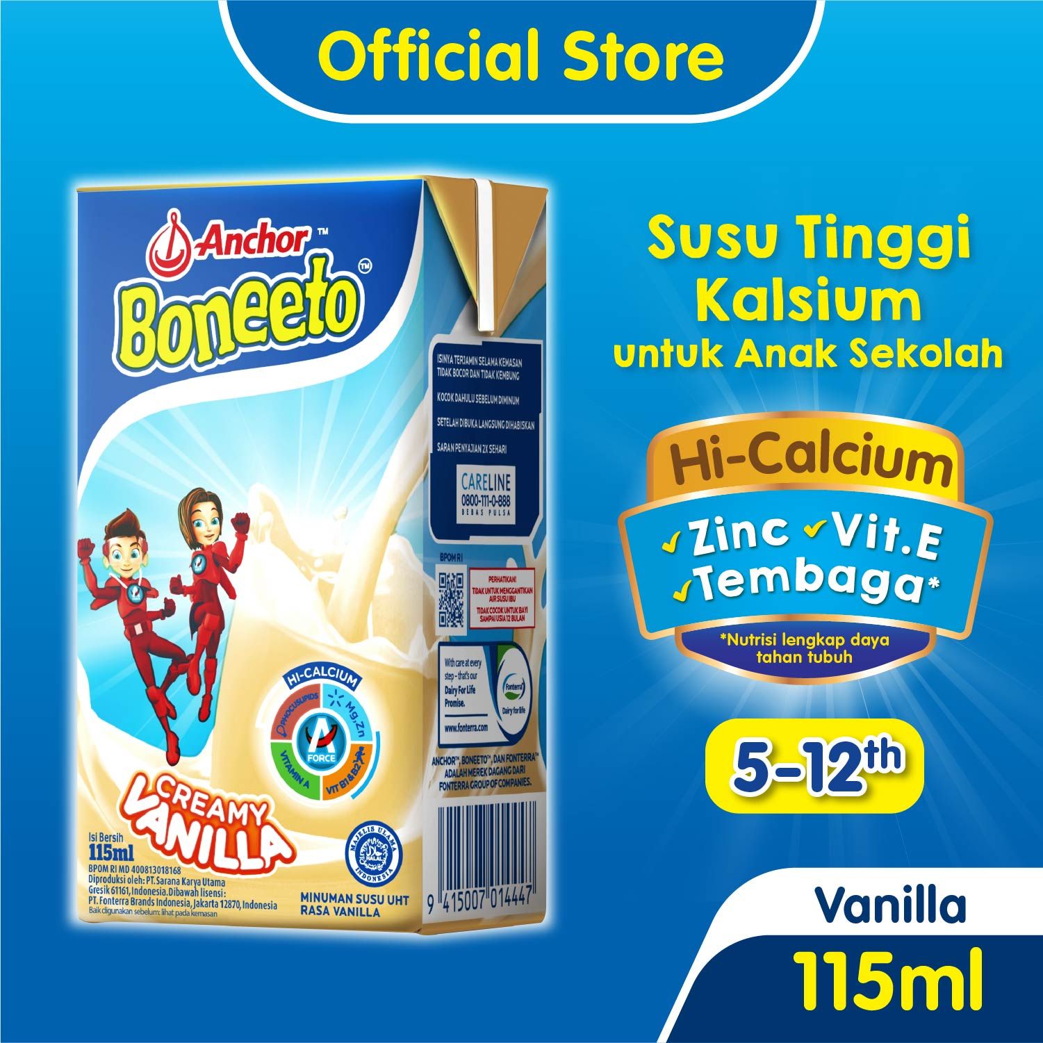 Anchor Boneeto UHT Creamy Vanilla 115ml - Susu Pertumbuhan Anak - 1