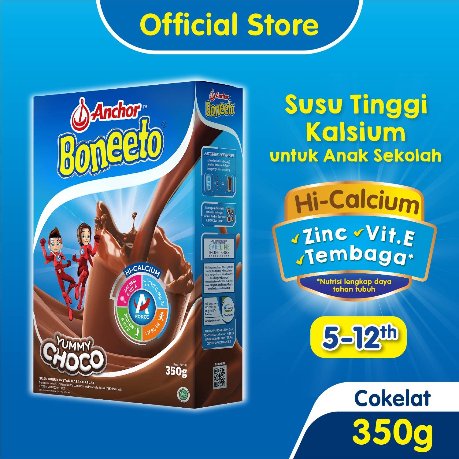 Anchor Boneeto Yummy Choco 350gr- Susu Bubuk Pertumbuhan Anak - 1