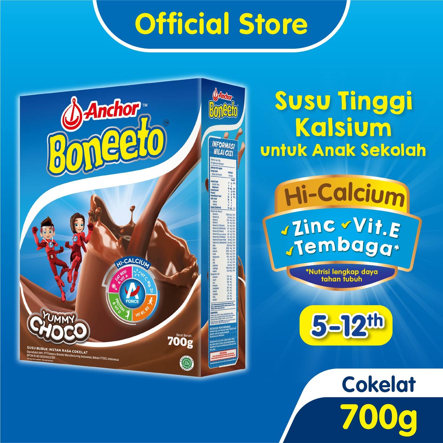 Anchor Boneeto Yummy Choco 700gr- Susu Bubuk Pertumbuhan Anak - 1