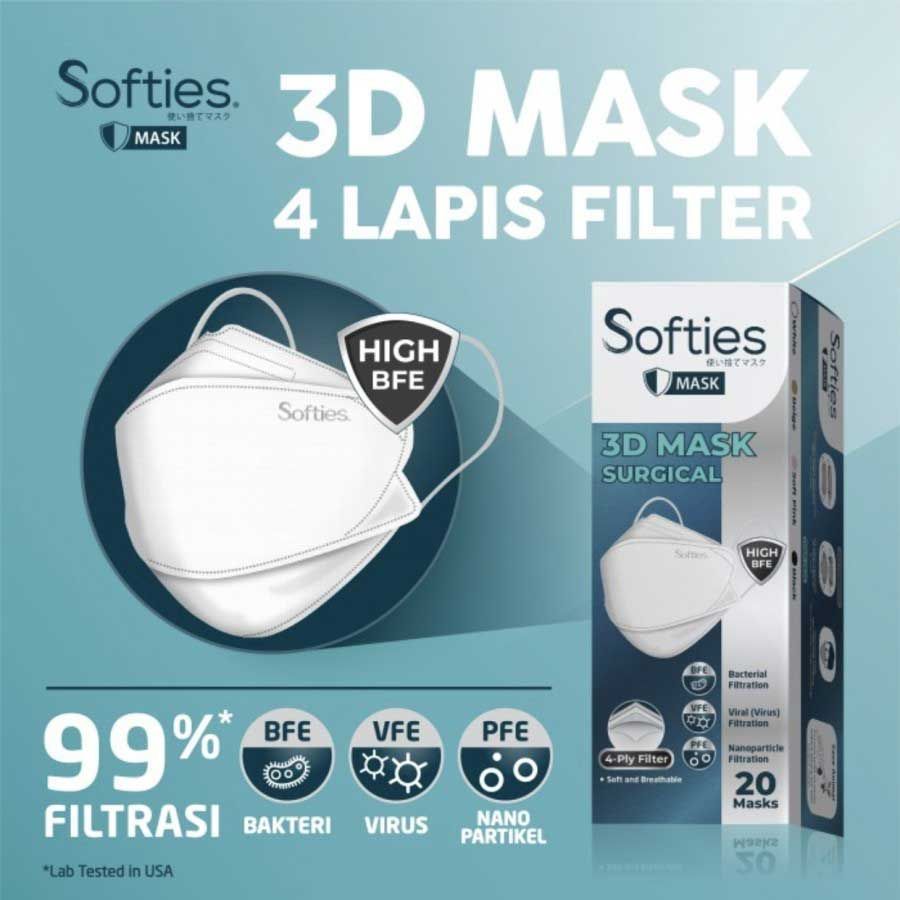 Softies 3D Surgical Mask 4Ply 20pcs - Putih - 1