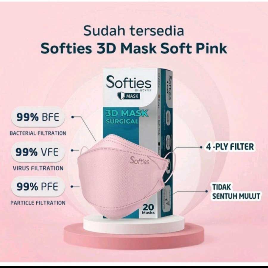 Softies 3D Surgical Mask 4Ply 20pcs - Pink - 1